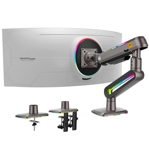 NB ERGONOMIC NB Designer Gaming Monitor Arm for 32 to 60 Inches Screen, Load up to 20 kg, VESA 75/100, RGB-Light, Heavy Duty, Multi Angle Adjustable, Premium Aluminum, Long Arm Extension Grey Black - Desk
