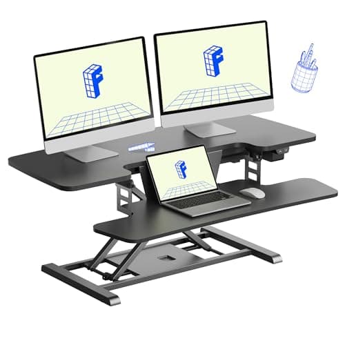 FLEXISPOT 40" Electric Standing Desk Converter, Height Adjustable Riser, Sit to Stand Monitor and Laptop Workstation with Wide Keyboard Tray, Black - Desk