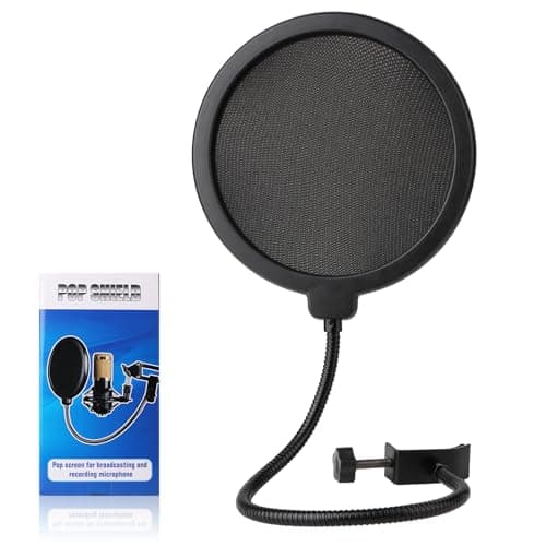 Professional Microphone Pop Filter Shield,Mic Wind Mask Shield Screen with Blue Yeti and Any Other Microphone, Dual Layered Wind Pop Screen With A Flexible 360 Degree Gooseneck Clip Stabilizing Arm - Microphone