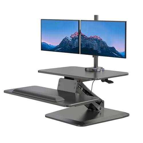 Mount-It! Standing Desk Converter, Stand Up Desk Riser with Dual Monitor Mount, Adjustable Workstation in Black, Top Platform 23" Wide, Keyboard Mouse Tray 27" Wide, Raises 5" to 17" Tall - Desk
