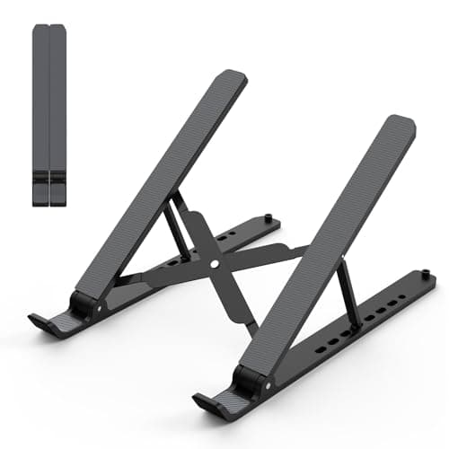 Tonmom Laptop Stand for Desk, Adjustable Laptop Riser ABS+Silicone Foldable Portable Notebook Holder, Ventilated Cooling Notebook Mount Computer Stand for 10-15.6” Laptops,Tablets-Black - Desk