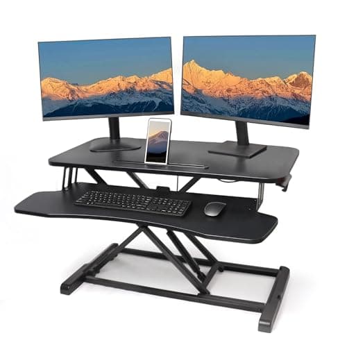 RELAXWORK 32 inch Standing Desk Converter, Height Adjustable Sit Stand Riser for Home Office,Stand Up Desk Riser, Quick Sit to Stand Tabletop with Keyboard Tray,Black - Desk