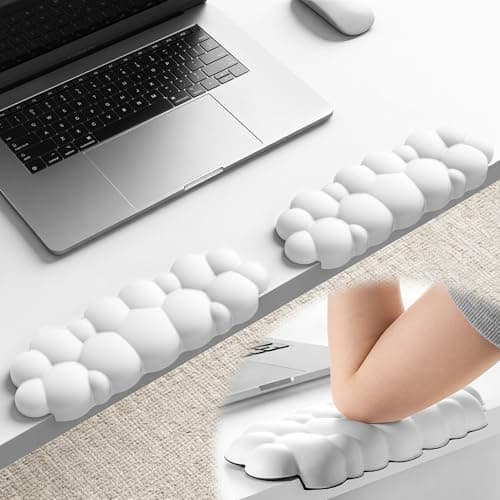 Laborio Elbow Pad for Desk, L-Shaped Desk Edge Arm Rest Cloud Wrist Rest, Non-Slip Memory Foam Wrist Pads, 2-Pack White Wrist Support for Keyboard, Mouse, Laptop - Desk