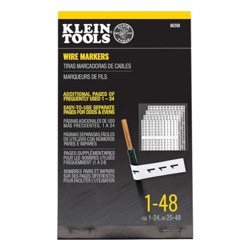 Klein Tools 56250 Wire Marker Book for Cable Management, Electric Panel Organization Wire Label Stickers, Numbered 1-48 - Cable Management