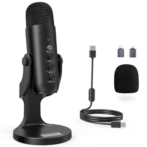ZealSound Podcast Microphone for PC, Noise Cancellation USB Mic with Gain, Volume Adjustment & Mute Button, Monitoring & Echo, for YouTube, TikTok, Podcasting, Streaming, iPhone, iPad, Android, Mac - Microphone