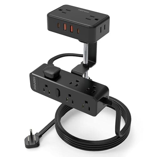 HOPOW Dual Layer Desk Clamp Power Strip, Desktop Edge Mount Charging Station with 13 Outlets 4 USB Ports (2 USB C), Under Desk Surge Protector(1700 Joules), 10 Ft Extension Cord for Office Home - Cable Management