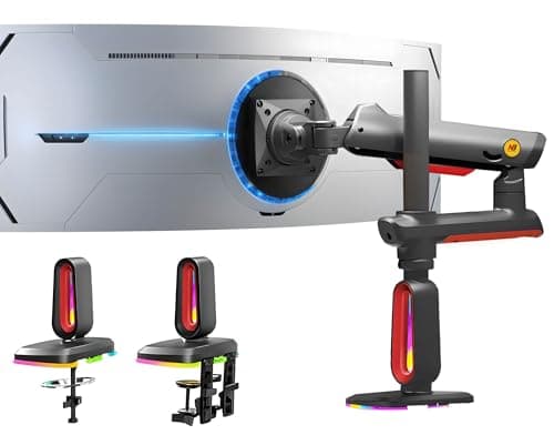 NB ERGONOMIC NB Extra Height Gaming Monitor Arm for 32 to 60 Inches Screen, Load up to 20 kg, VESA 75/100, RGB-Light, Heavy Duty, Multi Angle Adjustable, Premium Aluminum, Long Arm Extension Red - Desk