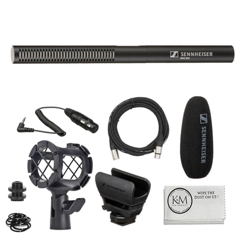 Sennheiser MKE 600 Shotgun Microphone Bundled with Universal Shockmount + 20-Feet XLR Microphone Cable + Microfiber Cleaning Cloth (4 Items) - Microphone
