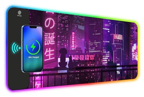 ToLuLu RGB Gaming Wireless Charging Mouse Pad, 15W 10 Light Modes LED Mouse Pad Computer Keyboard Mat Mousepad, 800x300x4MM Extended Large Desk Mat for Gaming, MacBook, Laptop, PC, Neon Purple Sign - Lighting
