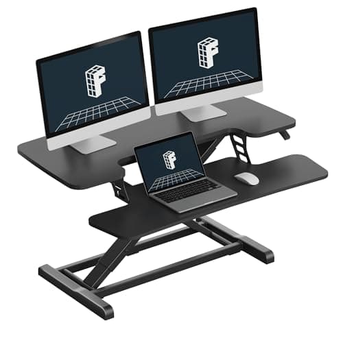 FLEXISPOT Standing Desk Converter 36" Desk Riser, Height Adjustable Desktop Riser Sit Stand Computer Workstation, Spacious Stand Up Desk Converter for Laptop Keyboard and Monitor Setup, Black - Desk