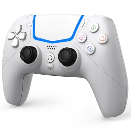 BETMI Wireless Controller for PS-5/Pro/Slim/PC,Bluetooth Gaming Controller with Hall Joysticks/LED Channel Light/Turbo/6-Axis Gyro/Dual Vibration/Touchpad/3.5mm TRRS Audio Jack/Speaker Function(White) - Controller
