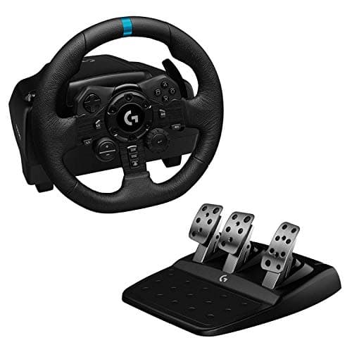 Logitech G923 Racing Wheel and Pedals for PS 5, PS4 and PC featuring TRUEFORCE up to 1000 Hz Force Feedback, Responsive Pedal, Dual Clutch Launch Control, and Genuine Leather Wheel Cover (Renewed) - Sim Racing