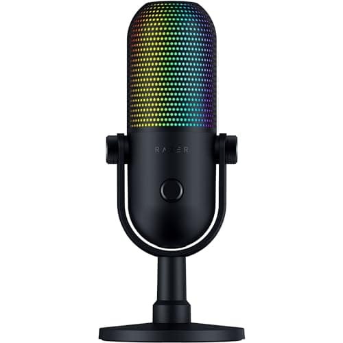 Razer Seiren V3 Chroma RGB USB Microphone: Stream & Game Reactive Lighting - Tap-to-Mute Sensor - Condenser Mic, XSplit - Black (Renewed) - Microphone