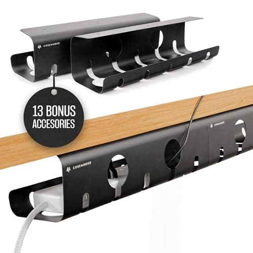COREMINDED No-Drill Under Desk Cable Management Tray - 2-Pack Wire & Cord Organizer - Standing Desk Cable Management - Power Strip Holder - M - Cable Management
