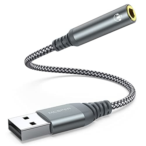 MCSPER USB to 3.5mm Audio Jack Adapter, External Sound Card Converter Compatible with Headset, PC, Laptop, Mac, Desktops, Linux, PS4 and More Devices (Grey) - Audio Interface