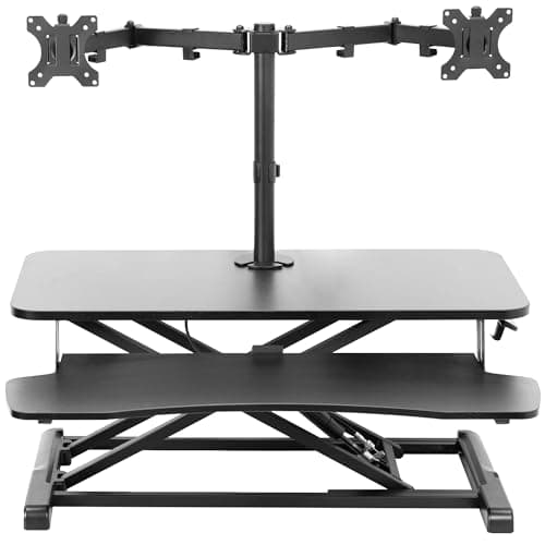 VIVO Height Adjustable 32 inch Standing Desk Converter with Dual 13 to 30 inch Monitor Stand, Sit Stand Monitor Mount and Desk Riser, Black, DESK-V000K-M2 - Desk