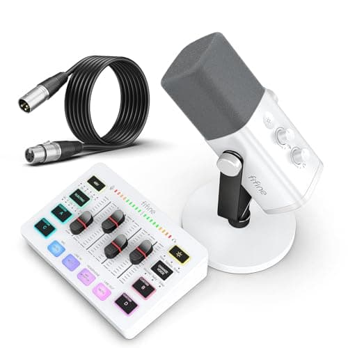 FIFINE Gaming Equipment Bundle, XLR/USB Streaming Dynamic Microphone with Audio Mixer Set, Podcast Recording Mic with Gain Knob, PC Mixer with Slider Fader Kit for Video, Game Voice-Ampligame KS5W - Audio Interface