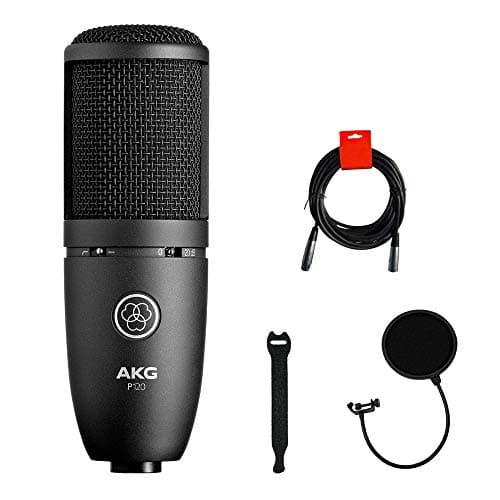 AKG P120 Cardioid Condenser Microphone (Black) with XLR-XLR Cable, Pop Filter & 10-Pack Straps Bundle - Microphone