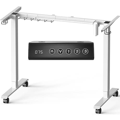 SHW Premium Electric Standing Desk Frame – Height Adjustable Motorized Base for 40" to 72" Table Tops, Smooth Lift Sit-Stand Frame for Home or Office, White - Desk