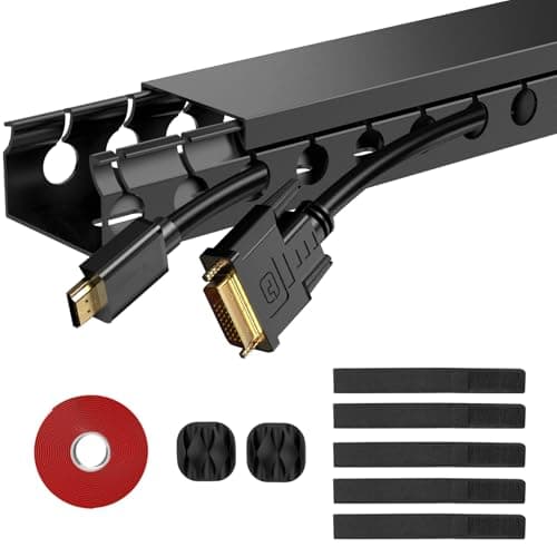 ENONCI Updated Cable Raceway Kit - 77 (5x15.4) Inch Open Slot Wire Covers for Cords, Under Desk Cable Management System to Hide Under Desk/Tv/Computer/Net/Power Cords, (Pack 5) - Cable Management