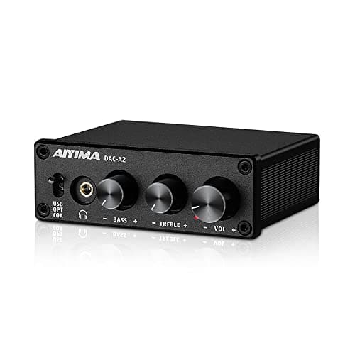 AIYIMA DAC-A2 Headphone Amplifier DAC with Bass Treble Controls PC-USB/Optical/Coaxial Inputs, RCA/3.5mm Headphone Ouput Digital to Analog Desktop Audio Converter DC 5V 24Bit 192kHz - Audio Interface