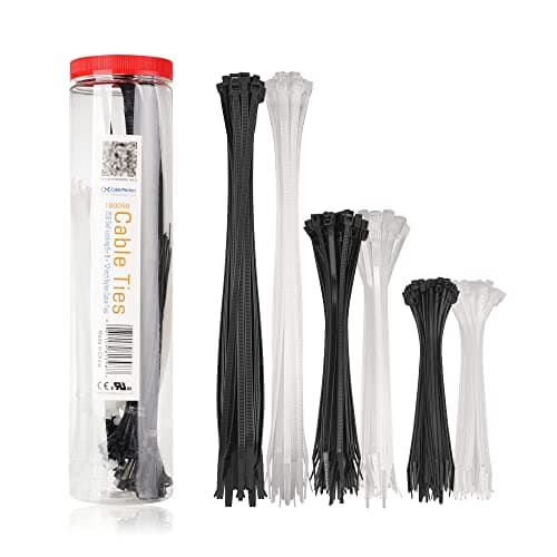 Cable Matters 200-Pack Cable Ties for Indoor and Outdoor, 6, 8, 12-Inch Self-Locking Nylon Zip Ties Assorted Sizes, Tie Wraps for Multiple Use, Self Locking Zipties, in Black and White - Cable Management