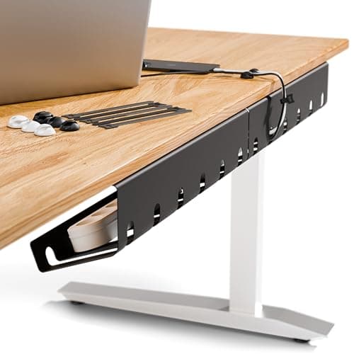 PAMO Cable Management Under Desk for Easy mounting Under-Table I Set of 2 - with 10X Cable Ties I Desk Organizer for Office/Home Office Table Thoughtful Cable Tray Holder - Cable Management