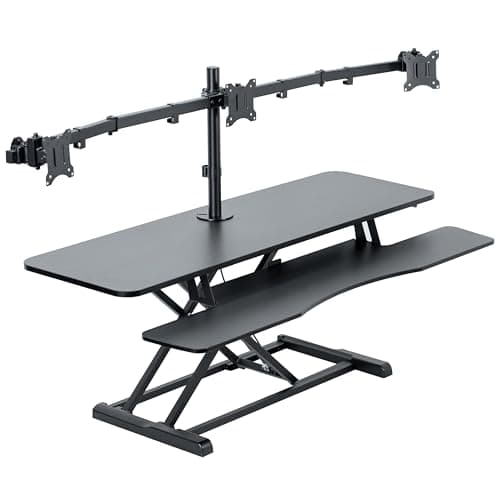 VIVO Height Adjustable 48 inch Standing Desk Converter with Triple 21.5 to 27 inch Monitor Mount, Extra Large Desk Riser, Black, DESK-KIT-48KB3C - Desk