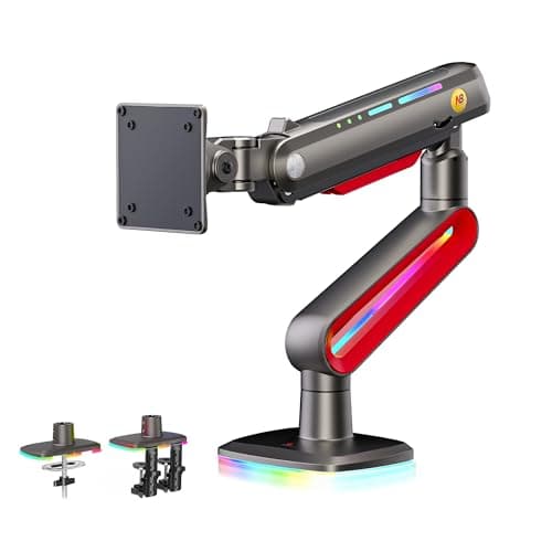 NB ERGONOMIC NB Designer Gaming Monitor Arm for 32 to 60 Inches Screen, Load up to 20 kg, VESA 75/100, RGB-Light, Heavy Duty, Multi Angle Adjustable, Premium Aluminum, Long Arm Extension Red - Desk