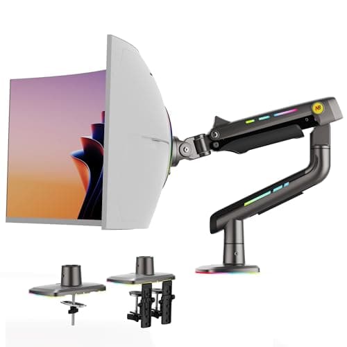 NB ERGONOMIC NB Gaming Monitor Arm for Screen up to 60 inches, Holds 44 lbs(20 kg), VESA 75/100, RGB Light, Heavy Duty Monitor Stand, Aluminum Ultrawide Screen Mount Height Angle Adjustable Grey Black - Desk