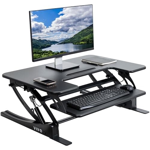 VIVO 32 inch Height Adjustable Stand Up Desk Converter, V Series, Quick Sit to Stand Tabletop Dual Monitor Riser Workstation, Black, DESK-V000VS - Desk