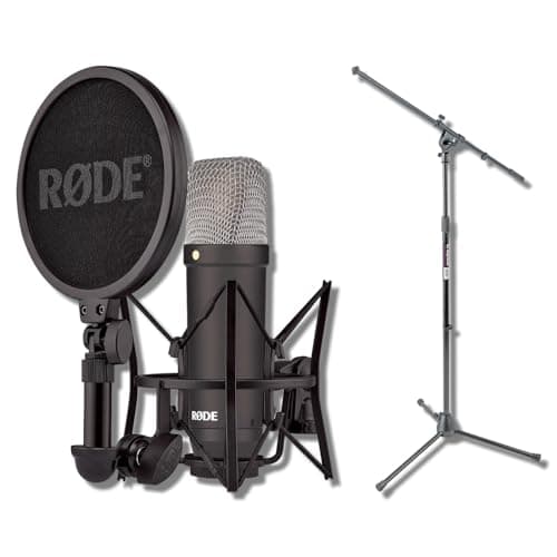 StreamEye Rode NT1 Signature Series - Black Condenser Microphone with SM6 Shockmount, Tripod Base Microphone Stand and Pop Filter - Microphone
