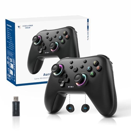 AceGamer Aurora II 2.4G Wireless Bluetooth Controller for PC/Android/Switch/iOS/Switch 2/Steam Deck with Rotary Motors, RGB Hall Effect Joysticks - Upgraded PC Gaming Controller and Back Buttons Lock - Controller