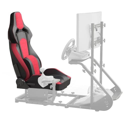 Hmluxury Simulator Racing Seat, Universal PVC Bucket Style Reclinable Sport PU Leather with Adjustable Lock Slide (Red-2) - Gaming Chair