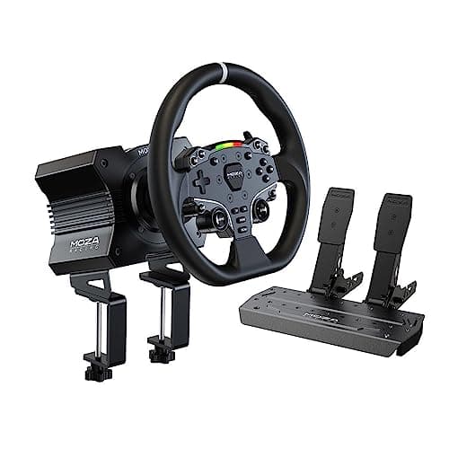 MOZA R5 All-in-One PC Gaming Racing Simulator: 5.5Nm Direct Drive Wheel Base, 11-inch Racing Wheel, Anti-Slip Pedals and a Desk Clamp, Cloud-based App Control - Sim Racing