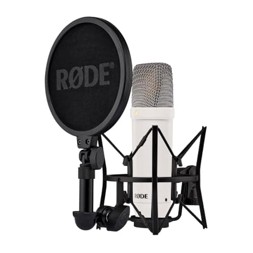 Rode RØDE NT1 Signature Series Large-Diaphragm Condenser Microphone with Shock Mount, Pop Filter and XLR Cable for Music Production, Vocal Recording, Streaming and Podcasting (White) - Microphone