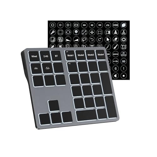 Doohoeek Tri-Mode Programmable Keyboard (BT/2.4G/Wired), Bluetooth Shortcuts Keyboard with 25 Custom Keys & Shortcuts Stickers & Backlit, Wireless Macro Keypad for Windows Graphic, Editing & Office - Stream Deck