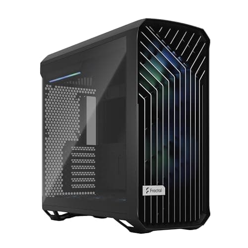 Fractal Design Torrent RGB Black - Light Tint Tempered Glass Panels - Open Grille for Maximum air Intake - Two 180mm RGB PWM and Three 140mm RGB Fans Included - ATX Airflow Mid Tower PC Gaming Case - Lighting