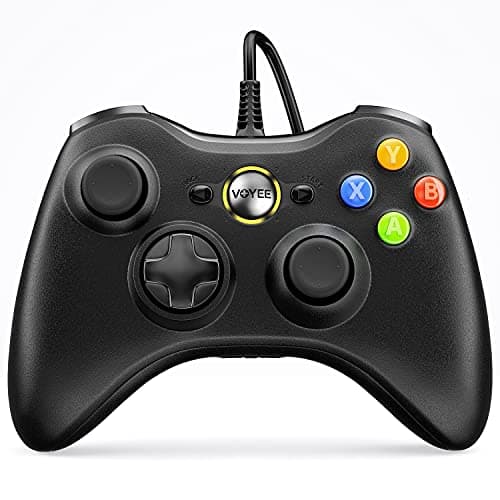 VOYEE PC Controller, Wired Controller Compatible with Microsoft Xbox 360 & Slim/PC Windows 10/8/7, with Upgraded Joystick, Double Shock | Enhanced (Black) - Controller