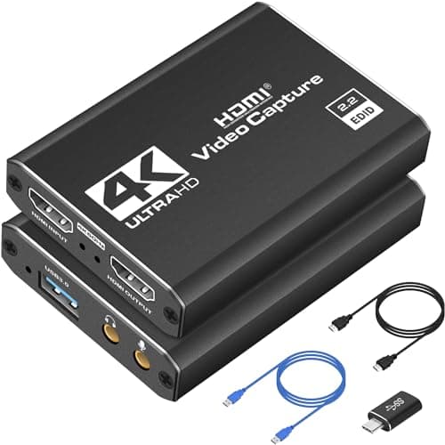 Dcyfol 4K HDMI Capture Card USB 3.0 – 1080P 60FPS Gaming & Streaming Video Capture Card with HDMI Loop-Out, Plug & Play, Low-Latency Recording for PS5/PS4/Xbox/Switch/OBS/PC/Mac - Capture Card
