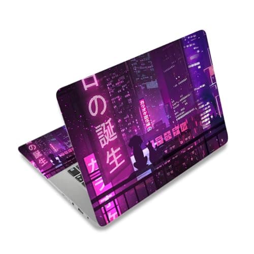 ToLuLu Laptop Skin Sticker Decal,12" 13" 13.3" 14" 15" 15.4" 15.6 inch Laptop Vinyl Skin Sticker Cover Art Protector Notebook PC (2 Wrist Pad Skin Included), Waterproof Removable, Neon Purple Sign City - Lighting