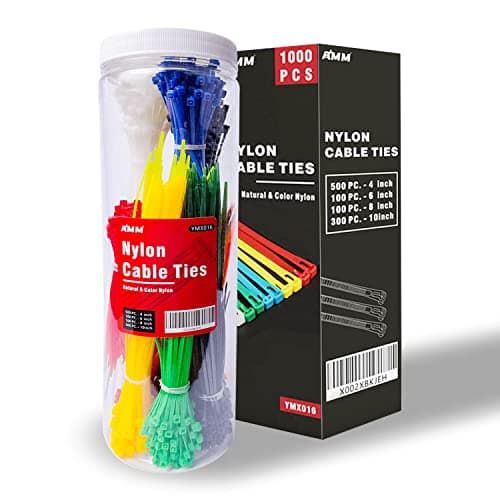 AMM Cable Zip Ties,1000 Pack colored zip ties Assorted Sizes 4, 6, 8 and 10 inches with a plastic storage jar,Multi-Purpose Self-Locking Nylon Cable Ties Cord Management Ties,Wire Ties for Home,Office - Cable Management