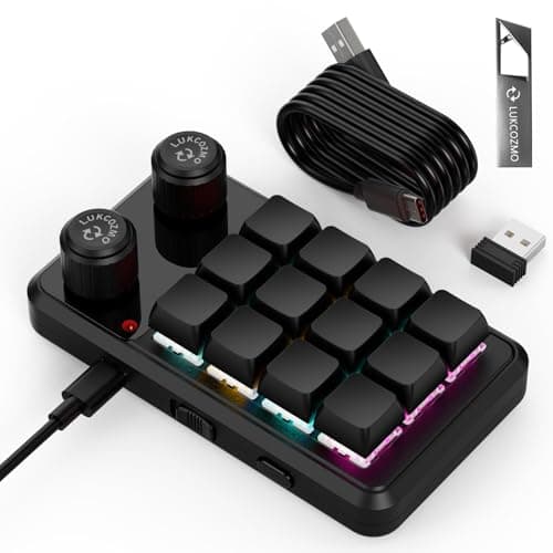LUKCOZMO Macro Pad Macropad Programmable Keypad Customized 12-Key Mini Mechanical Gaming One Handed Keyboard RGB OSU Micro Keyboard Macropad Knob Wireless Receiver&Type C 1m Cable(Black) - Stream Deck