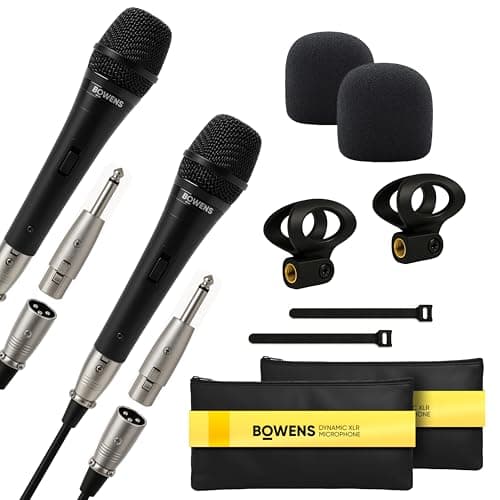 Bowens Dynamic Microphone 2-Pack – Wired Handheld XLR Mics with 15ft Cables, Professional Vocal Microphones for Singing, Karaoke, Podcasting, PA Systems, and Studio Recording Microfono - Microphone
