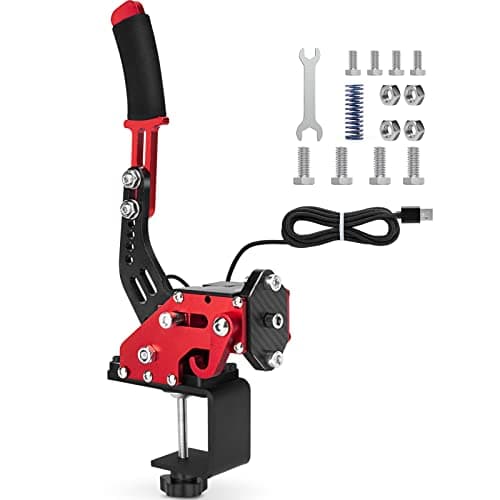 aikeec 64Bit PC USB Handbrake, Upgrade SIM Racing Games Handbrake for LO GITECH G25 G27 G29 T500 T300 THRUST MASTER FANATECOSW DIRT RALLY, 2M Nylon Cable/Reinforced Spring/Red+Clamp - Sim Racing