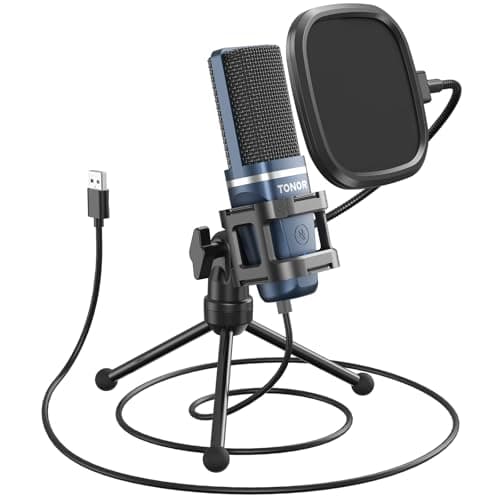 TONOR TC-777 Podcast Microphone, USB Computer Microphone, Cardioid Condenser PC Mic with Tripod Stand and Pop Filter for Podcasting, Streaming, Vocal Recording, Compatible with PC & Laptop, PS4/5 - Microphone