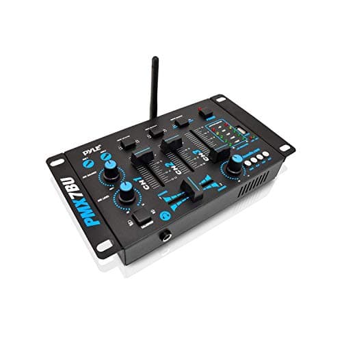 Pyle Wireless DJ Audio Mixer - 3 Channel Bluetooth Compatible DJ Controller Sound Mixer, Mic-Talkover, USB Reader, Dual RCA Phono/Line In, Microphone Input, Headphone Jack, Black - PMX7BU - Audio Interface
