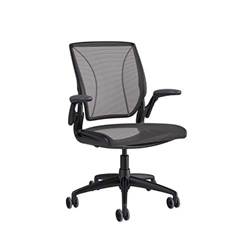 Humanscale Diffrient World Task Chair | Black Pinstrip Mesh Seat and Back | Black Frame, Black Trim | Height-Adjustable Duron Arms | Standard Foam Seat, 3" Carpet Casters, 5" Cylinder - Gaming Chair