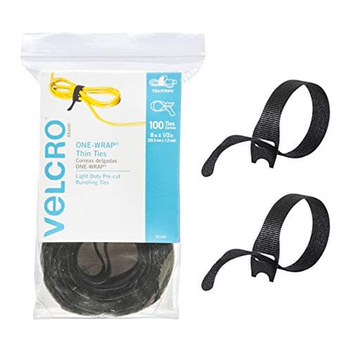 VELCRO Brand ONE-WRAP Cable Ties, 100Pk, 8 x 1/2" Black Cord Organization Straps, Thin Pre-Cut Design, Wire Management for Organizing Home, Office and Data Centers - Cable Management