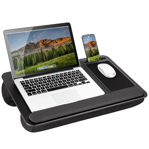 LAPGEAR Home Office Pro Lap Desk with Wrist Rest, Mouse Pad, and Phone Holder - Black Carbon - Fits up to 15.6 Inch Laptops - Style No. 91598 - Desk
